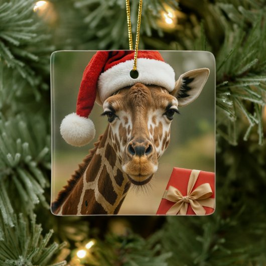 Christmas Giraffe With Holiday Gift Keramisch Ornament (Boom)