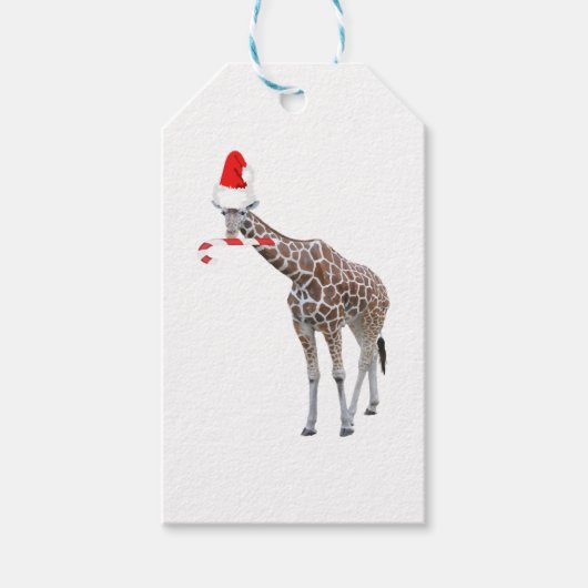 Christmas Giraffe with Santa Hat Cadeaulabel (Voorkant)