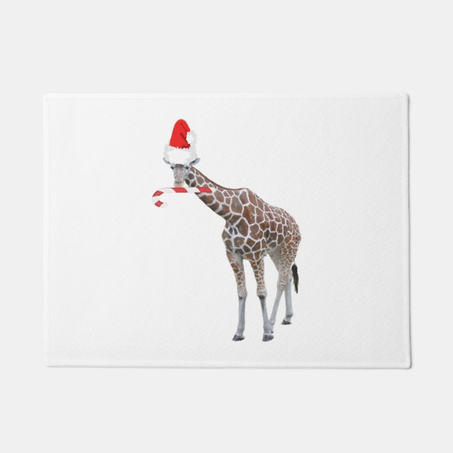 Christmas Giraffe with Santa Hat Deurmat (Voorkant)