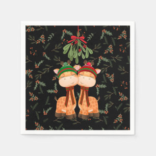 CHRISTMAS-GIRAFFES DIE ONDER MISTLETOE PAPIER KUNN SERVET