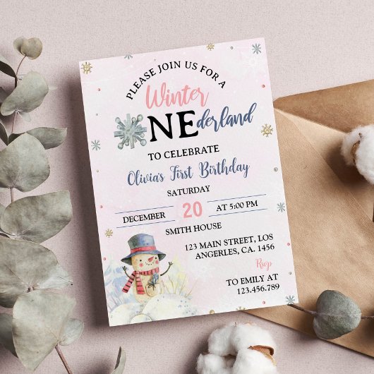 Christmas Girl ONEderland Snowman Invitation