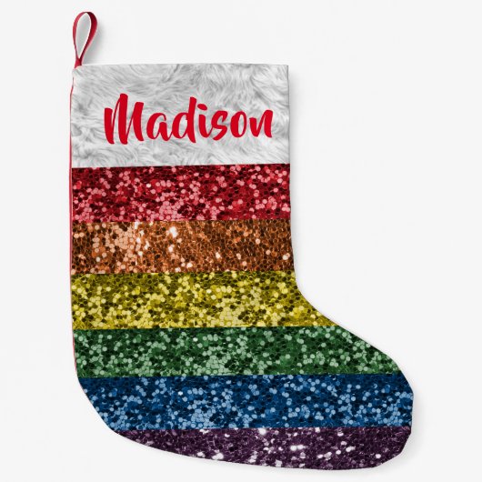 Christmas Glitter Rainbow Pride gepersonaliseerd Kleine Kerstsok (Voorkant)