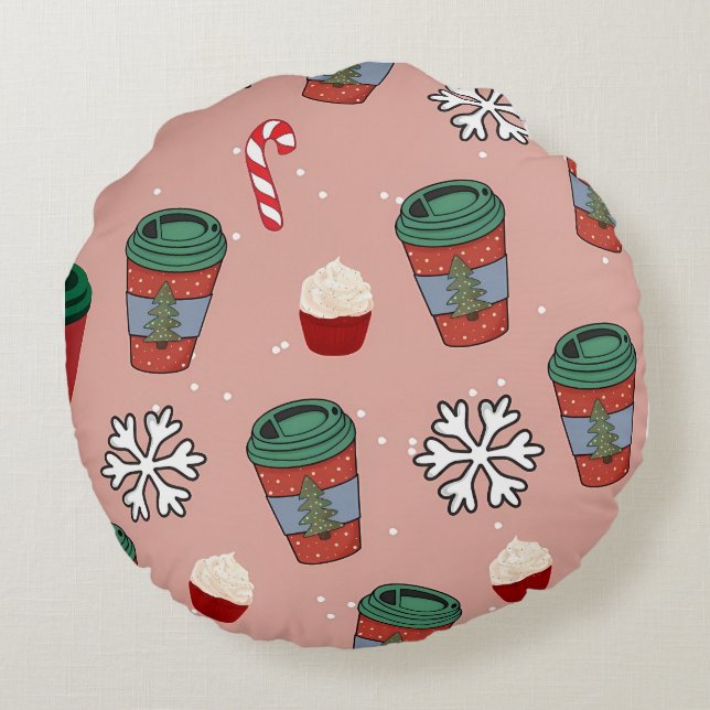 Christmas Glittery Snow Mistletoe Rond Kussen (Achterkant)