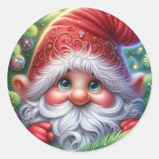 Christmas Gnome Ronde Sticker (Voorkant)