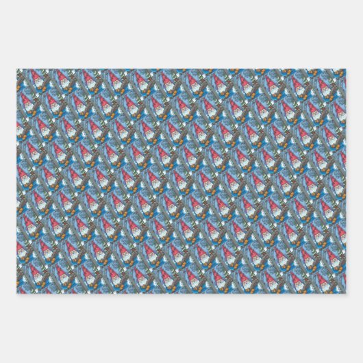 CHRISTMAS GNOME, SQUIRREL, WOODPECKER EN CARDINAL INPAKPAPIER VEL (Voorkant)