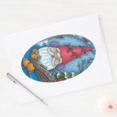 CHRISTMAS GNOME, SQUIRREL, WOODPECKER EN CARDINAL OVALE STICKER (Envelop)
