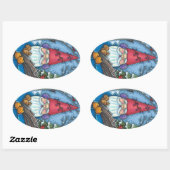 CHRISTMAS GNOME, SQUIRREL, WOODPECKER EN CARDINAL OVALE STICKER (Vel)