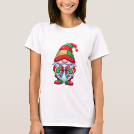 Christmas Gnome with Bow Colorful Holiday  T-shirt