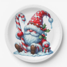 Christmas Gnome with Candy and Gift Box Papieren Bordje