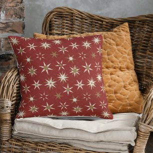 Christmas Gold Geo Stars - op rood patroon. Kussen