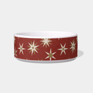 Christmas Gold Geo Stars - op rood patroon. Voerbakje