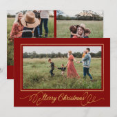 Christmas Gold Lijst Foto Vakantie Kaart Rood (Voorkant / Achterkant)