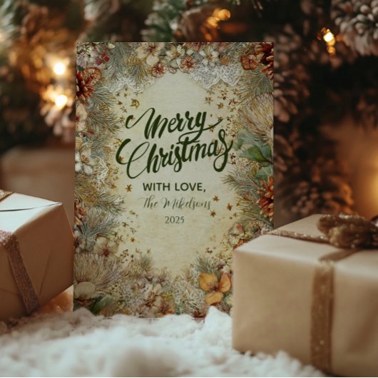 Christmas Golden Pine Greenery Feestdagenkaart