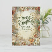 Christmas Golden Pine Greenery Feestdagenkaart (Staand voorkant)