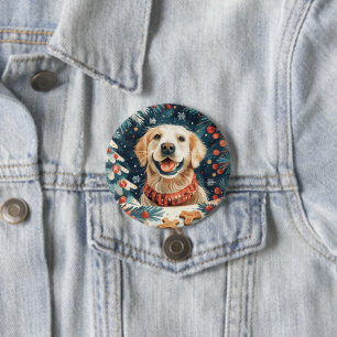 Christmas Golden Retriever Honden Ronde Button 7,6 Cm