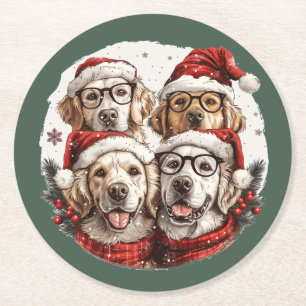 Christmas Golden Retriever Honden Ronde Kartonnen Onderzetter