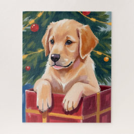 Christmas Golden Retriever Puppy Present Legpuzzel