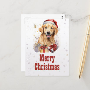 Christmas golden retriever Waterverf Briefkaart