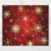 Christmas Golden Snowflakes on Red Background Sparkling Wijnetiket (Enkel label)