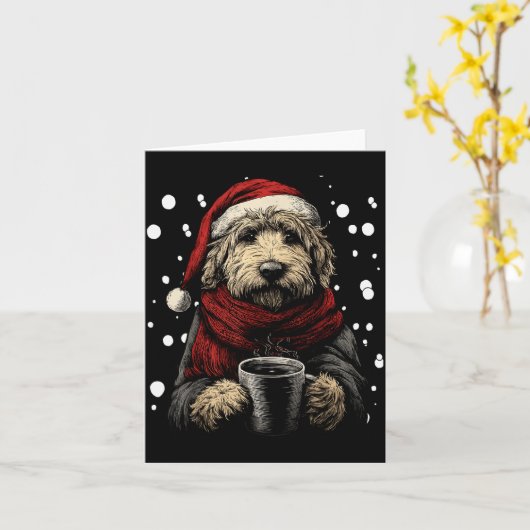 Christmas Goldendoodle Santa Hat Coffee Lover Funn Kaart (Gele Bloem)
