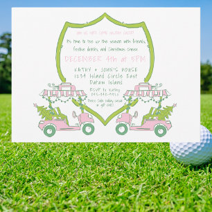 Christmas Golf Party Pink Golf Cartes Green Crest