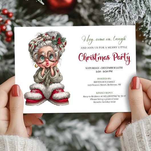 Christmas Grandma Cartoon Party Event Invitation