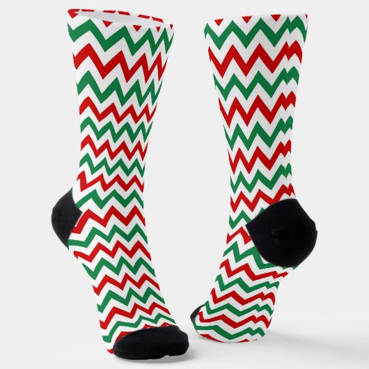 Christmas Green and Red Chevron Print Socks Sokken (Gebogen)