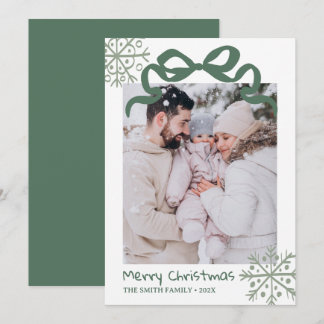 Christmas Green Bow snowflakes Photo card  Kaart