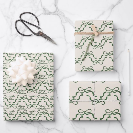 Christmas Green & Cream Moderne Vakantie Tiny Bows Inpakpapier Vel (Voorkant)