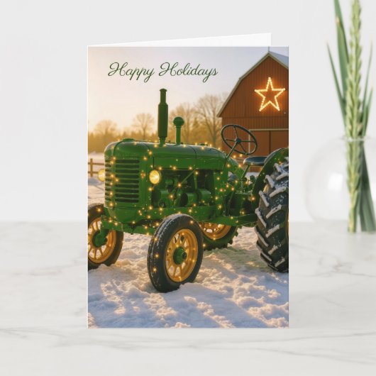 Christmas Green Farm Tractor In Snow Kaart (Voorkant)