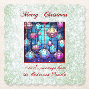 Christmas Green Glitter Glas in lood Bauble Kartonnen Onderzetters