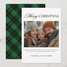 Christmas Green Plaid Family Photo Holiday Card
