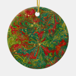 Christmas Green Red Gold abstract gemarmerd Keramisch Ornament