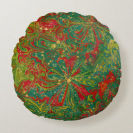 Christmas Green Red Gold abstract gemarmerd Rond Kussen