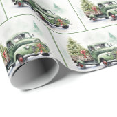 Christmas Green Retro Truck With Tree Cadeaupapier (Rol Hoek)