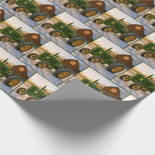 Christmas Green Tractor With Glowing Lights Cadeaupapier (Hoek)