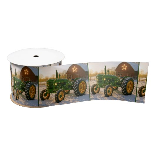 Christmas Green Tractor With Glowing Lights Lint (Spoel)