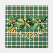 Christmas Green White Plaid Magneet (Voorkant)