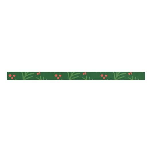 Christmas Greenery Berries Artisan Modern Holiday Grosgrain Lint (Voorkant)