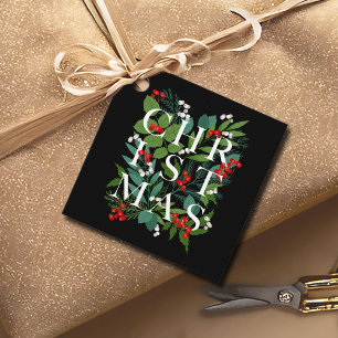 CHRISTMAS Greenery Berries Holiday Black Bedankjes Labels