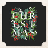 CHRISTMAS Greenery Berries Holiday Black Kartonnen Onderzetters (Voorkant)