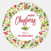 Christmas Greenery Berries Holiday Ronde Sticker (Voorkant)