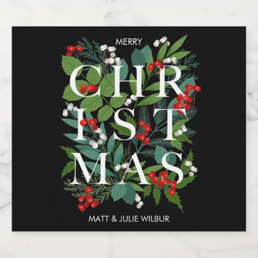 CHRISTMAS Greenery Berries Holiday Sparkling Wijnetiket (Enkel label)