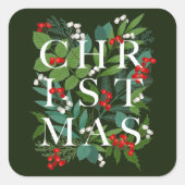 CHRISTMAS Greenery Berries Holiday Vierkante Sticker (Voorkant)