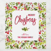 Christmas Greenery Berries Holiday Wijn Etiket (Enkel label)