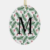 Christmas Greenery Berries INITIAL Modern Holiday Keramisch Ornament (Rechts)
