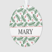 Christmas Greenery Berries NAME Modern Holiday Ornament (voorkant)