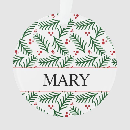 Christmas Greenery Berries NAME Modern Holiday Ornament (voorkant)