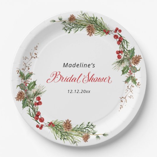 Christmas Greenery Bridal Shower Papieren Bordje (Voorkant)