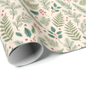 Christmas Greenery Red Berries Pine Tree Holiday Cadeaupapier (Rol Hoek)